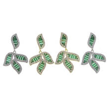 Pendiente de lujo de verano para mujer, joyería de alta calidad, baguette micro pavé cz brillante, cz, hojas verdes, flor, pendiente colgante 2024 - compra barato