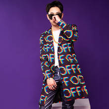 Roupa masculina de hip hop, casaco comprido com letra de agitação, moda de dj, traje de palco, aparelho de cantoras vdb2580 2024 - compre barato