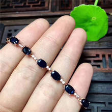 Акция Сапфировый Браслет натуральный темно-синий сапфировый драгоценный камень браслет твердый 925 серебряный браслет с камнями 2024 - купить недорого
