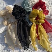 2021 Korea Organza Ribbon Hair Scrunchies For Girl Super Fairy Lace Bow Hair Rope Ring Ponytail Women Elastic Hair Band Headwear 2024 - buy cheap