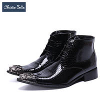 Christia bella estilo britânico botas de couro genuíno homens festa de casamento rendas até oxford ankle boots apontou toe homem tornozelo botas bota 2024 - compre barato