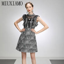 MIUXIMAO 2021Spring Summer Party Dress  Lace Ruffles Diamonds Leopard Tank Office Lady    Casual Dress Women Vestidos Bow 2024 - buy cheap