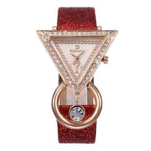 1PCs Rhinestone Fashion Casual Bracelet Watch Women Ladies  Triangle Dial Shimmers Faux Leather Band Quartz Wrist Watch Clock 2024 - buy cheap