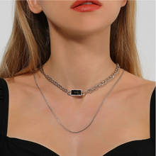 Модное женское черное квадратное ожерелье-чокер с кристаллами женское минималистичное серебряное ожерелье-чокер на цепочке Ювелирные изделия Подарки 2024 - купить недорого