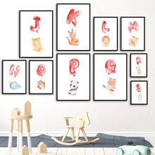 Quadro de pintura em tela de animais de desenho animado, alfabeto, leão, raposa, nórdico, telas e impressões, para quarto de bebê, decoração 2024 - compre barato