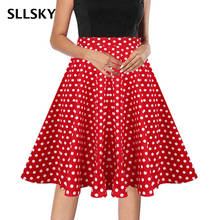SLLSKY-faldas informales con estampado de lunares para mujer, falda de cintura alta con cremallera lateral, con dobladillo grande, línea A, 2021 2024 - compra barato