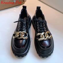 Krazing pot 2022 cow leather casual shoes platform metal chains cross-tied lace up rivets increasing women vulcanized shoes L05 2024 - buy cheap