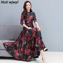 Vestido largo de punto con estampado Floral para primavera y otoño, traje de fiesta de talla grande 4XL, estilo Cheongsam y pasarela, 2021 2024 - compra barato