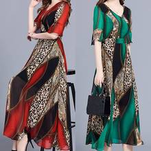 Home Nest Fashion Hot Women V-Neck Long Dress Short Sleeve Leopard Print Dress Slim Party Dress Women's Dresses Summer New 2024 - buy cheap