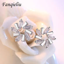 Fanqieliu brincos stud de flores de cristal, brincos de prata esterlina 925 para mulheres, presente de joias para meninas fql20480 2024 - compre barato