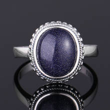 Anillos de piedra arenisca azul ovalada Simple para mujer, anillo de plata de ley S925, joyería fina Vintage, regalo de fiesta de compromiso de aniversario 2024 - compra barato