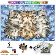 Nap Time 1000 Pieces Wooden Jigsaw Puzzle Toys for Adults Cute Three Kitty Painting Wooden Jigsaw Puzzle for Adults Home Decor 2024 - buy cheap
