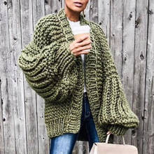 Hand Knitting Sweater For Women V Neck Lantern Long Sleeve Loose Oversized Cardigans Casual Sweaters Female 2020 Fashion New 2024 - buy cheap