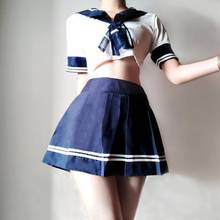 Девушка горничной темно-синий укороченный топ с разрезом сбоку плиссированная мини-юбка косплей костюм Милая Сексуальная Студенческая одежда Jk японская Матросская школьная форма 2024 - купить недорого