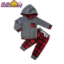 Conjunto de ropa para niños y bebés, Sudadera con capucha a cuadros rojos de Navidad, pantalones, ropa cálida de invierno, chaleco con capucha de moda, 2 uds. 2024 - compra barato