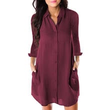 Women Loose Solid Dress Turn Down Casual Ladies Office Shirt Dress Button Summer Autumn Long Sleeve Dresses Vestidos 2024 - buy cheap