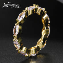 Anel de noiva de zircônia, anel de luxo da moda, cor dourada, formato geométrico, joia feminina para casamento, micro empedrado, para proposta de anéis de noivado 2024 - compre barato