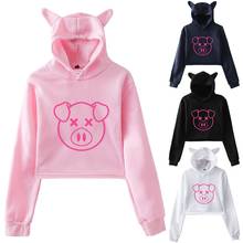 Sudadera con capucha con estampado de cerdo rosa para mujer, suéter de lana Kawaii, ropa de calle informal Harajuku con orejas de gato, Otoño e Invierno 2024 - compra barato