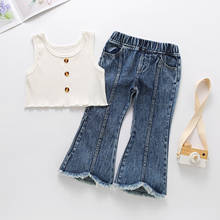 Summer Kids Baby Girls Clothes Sets Children Sleeveless Tank Tops Denim Flare Pant Jeans Casual Fashion Kids Outfits 2024 - buy cheap