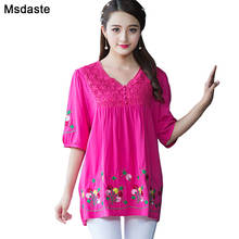 Summer Blouses for Women 2019 Vintage Cotton Linen Floral Embroidery Large Size Ladies Shirts and Tops Loose Woman Top Blusas 2024 - buy cheap