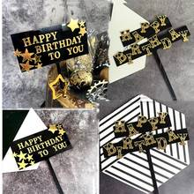 1 pçs acrílico feliz aniversário bolo topper preto ouro carta bolo superior bandeira decoração para festa de aniversário do menino fontes de casamento 2024 - compre barato