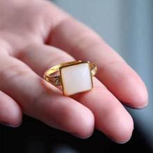 Hetian Jade White Jade Ring Women's Fashion Personality Small Square Jade Ring Retro Simple Opening Adjustable Sterling Silver R 2024 - buy cheap