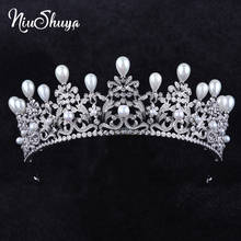 NiuShuya-Tiaras de circonita completa para novias, diademas de boda con perlas, accesorios para el cabello, vestido de novia de cristal, Reina, nueva princesa 2024 - compra barato