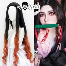 Demônio slayer cosplay peruca kamado nezuko cosplay peruca hsiu preto e laranja gradiente longo cabelo encaracolado + tampão peruca livre 2024 - compre barato