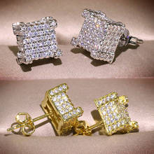 Hip Hop Stud Earrings For Men Women Copper Gold Color Square Cubic Zircon Earrings Women Men Fashion Luxury Golden Bling 2024 - buy cheap