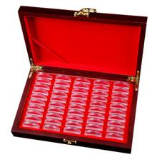 Caixa de armazenamento 50 peças, proteção de moeda de madeira caixa de armazenamento suporte caixa redonda caixa de coleção comemorativa 2024 - compre barato
