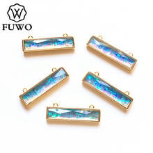 Trendy Women Rectangle Blue Opal Pendant With Gold Cladding Opal Gems Stone Charm Jewelry Making Wholesale PD279 2024 - buy cheap