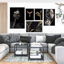 Pintura en lienzo abstracta de dedo dorado para mujer, póster de mármol con estampado de pájaro de oro negro, imagen minimalista para pared, decoración moderna para dormitorio 2024 - compra barato