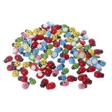 Ornamentos de jardim de estatuetas, 100 peças, mini ladybugs, adesivos em formato de adesivo, ornamento em miniatura, decoração de jardim de fadas diy 2024 - compre barato
