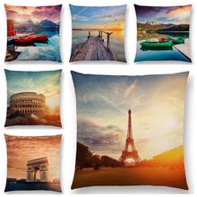MIAOTU Paris Eiffel Tower Cushion Cover European Landmarks Pillowcase Beautiful Scenery  Sofa Throw Pillow Case for Living Room 2024 - buy cheap