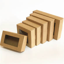 Cajas de embalaje cuadradas de Papel Kraft para regalo, 10 unids/lote, 22 tamaños, ventana marrón natural, nuevo 2024 - compra barato