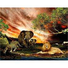 Cruz-ponto pintura diamante elefante leão africano completo diamante bordado quadrado redondo paisagem 5d diy mosaico arte diamante 2024 - compre barato