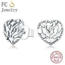 FC Jewelry 925 Sterling Silver European Tree of life Heart Stud Push Back Earrings For Women Girl Lover Brincos 2018 Fashion New 2024 - buy cheap