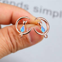 Minimalist Female Blue White Opal Earrings Rose Gold Silver Color Stud Earrings Dainty Moon Cat Small Wedding Earrings For Women 2024 - buy cheap