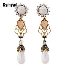 Kymyad Vintage Earrings Water Drop Long Earrings Simulated Pearl Drop Earings Fashion Jewelry Metal Crystal Statement Earring 2024 - buy cheap