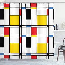 Abstrato cortina de chuveiro geométrico colorido padrão com crossover retângulo quadro formas janela impressão decoração do banheiro conjunto 2024 - compre barato
