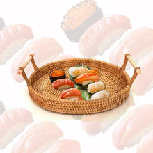 Ротанговая ткацкая суши тарелка портативный сервировочный поднос для фаст-фуда 10 дюймов тарелка для сашими фруктовыми корзинами корзина для хранения японские тарелки для еды 2024 - купить недорого