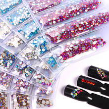15 AB Colors 6 Sizes Flatback Glass Nail Art Crystal Non Hot Fix Rhinestones 1500PCS SS4-SS12 For Nail Salon Manicure E7089 2024 - buy cheap