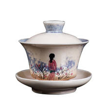 Jingdezhen gaiwan 130ml tigela de chá artesanal de cerâmica copo mestre do tecido chá tureen decoração artesanato presentes de aniversário 2024 - compre barato