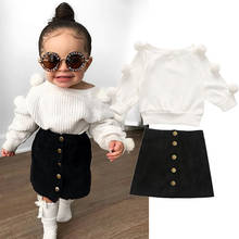 Toddler Kids Baby Girls Autumn Clothes Hairball Knit Tops Solid Skirt Outfits 2024 - buy cheap