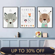 Cartoon Woodland Animals Personalised Birth Details Nursery Decor Wall Art Canvas Painting Prints Pictures Baby Room Decor 2024 - buy cheap