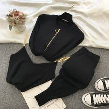 Sping Autumn Women Knitted Tracksuits 3 Piece Set Cotton Zipper Jacket Coat+Tank Tops+Elastic Pants Suit Casual Sports Outfits 2024 - buy cheap