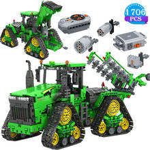 High-Tech Creation Diy Remote Control Green Farm Vehicle Moc Building Block Model Children's Bricks Toys Holiday Gift for Boys 2024 - buy cheap