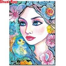 bird flowers woman 5d diy diamond painting full square round mosaic diamond embroidery rhinestone crystal girl picture, 2024 - buy cheap