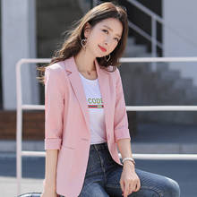 Blazer Rosa informal para mujer, chaqueta de media manga para oficina, ropa de trabajo, uniformes, novedad de 2020 2024 - compra barato