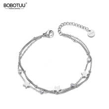 BOBOTUU New Double Layer CZ Ctystal Star Charm Bracelet For Women Stainless Steel Bohemia Chain Link Bracelets Jewelry BB19080 2024 - buy cheap